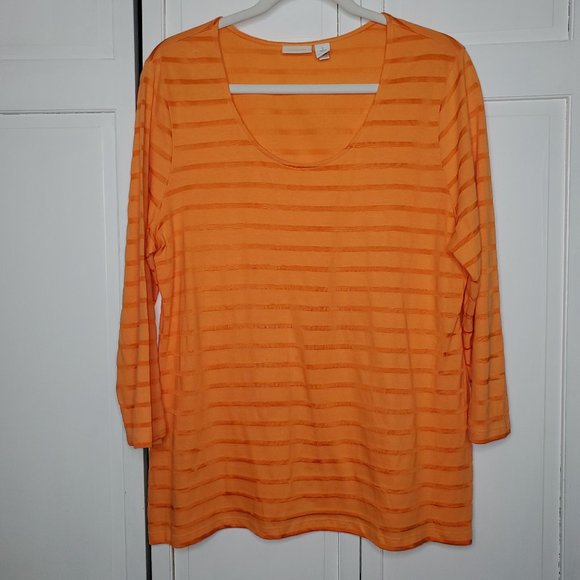 Chico's Tops - Chico's Orange Striped 3/4 Sleeve Top Large